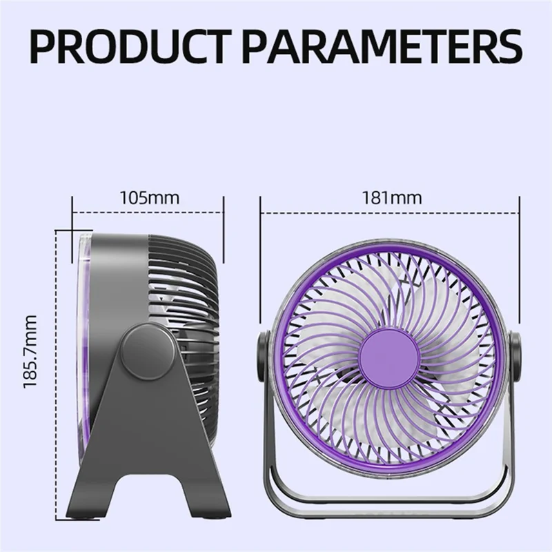 Z2 5-Speed Portable Circulation Desk Fan 1200mAh Type-C Rechargeable Cooling Fan - Grey