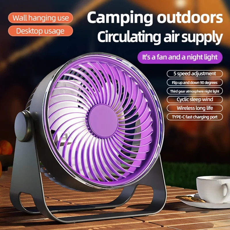 Z2 5-Speed Portable Circulation Desk Fan 1200mAh Type-C Rechargeable Cooling Fan - Grey