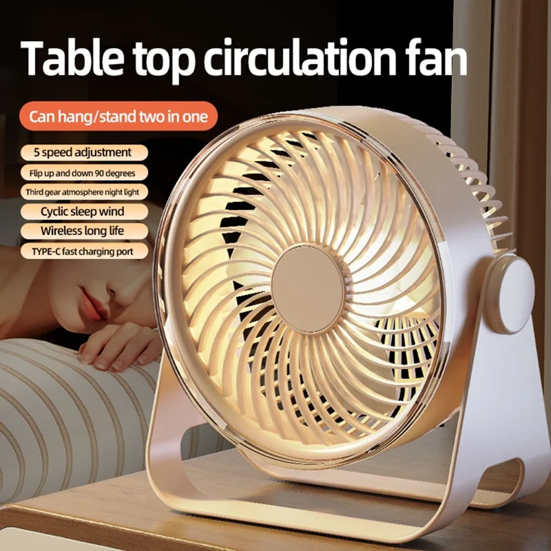 Z2 5-Speed Portable Circulation Desk Fan 1200mAh Type-C Rechargeable Cooling Fan - Grey