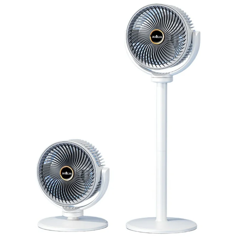 JKJ-108 Air Circulation Desk Fan 2400mAh 5-Speed Adjustable Height Oscillating Floor Fan - White Grey
