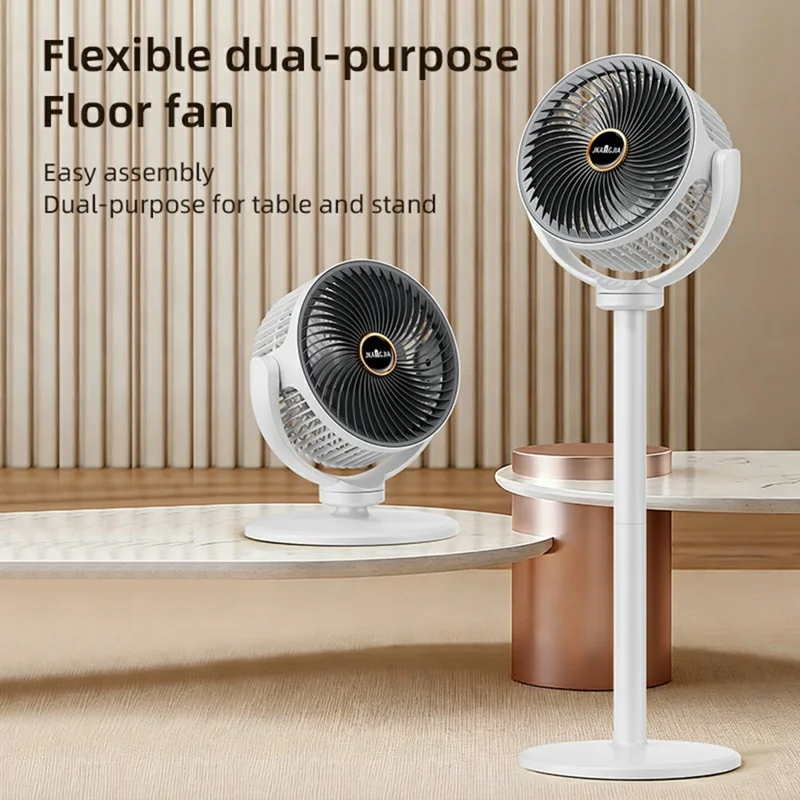 JKJ-108 Air Circulation Desk Fan 2400mAh 5-Speed Adjustable Height Oscillating Floor Fan - White Grey