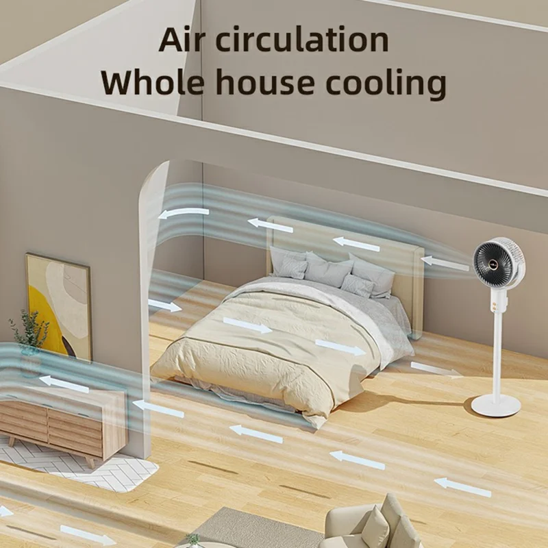 JKJ-108 Air Circulation Desk Fan 2400mAh 5-Speed Adjustable Height Oscillating Floor Fan - White Grey