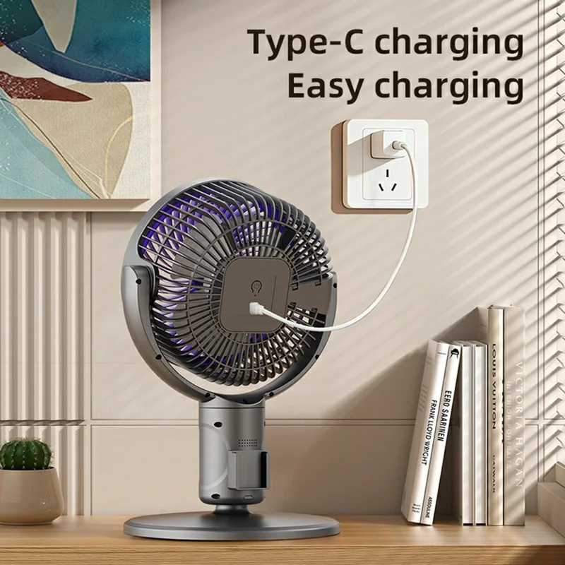 JKJ-108 Air Circulation Desk Fan 2400mAh 5-Speed Adjustable Height Oscillating Floor Fan - White Grey