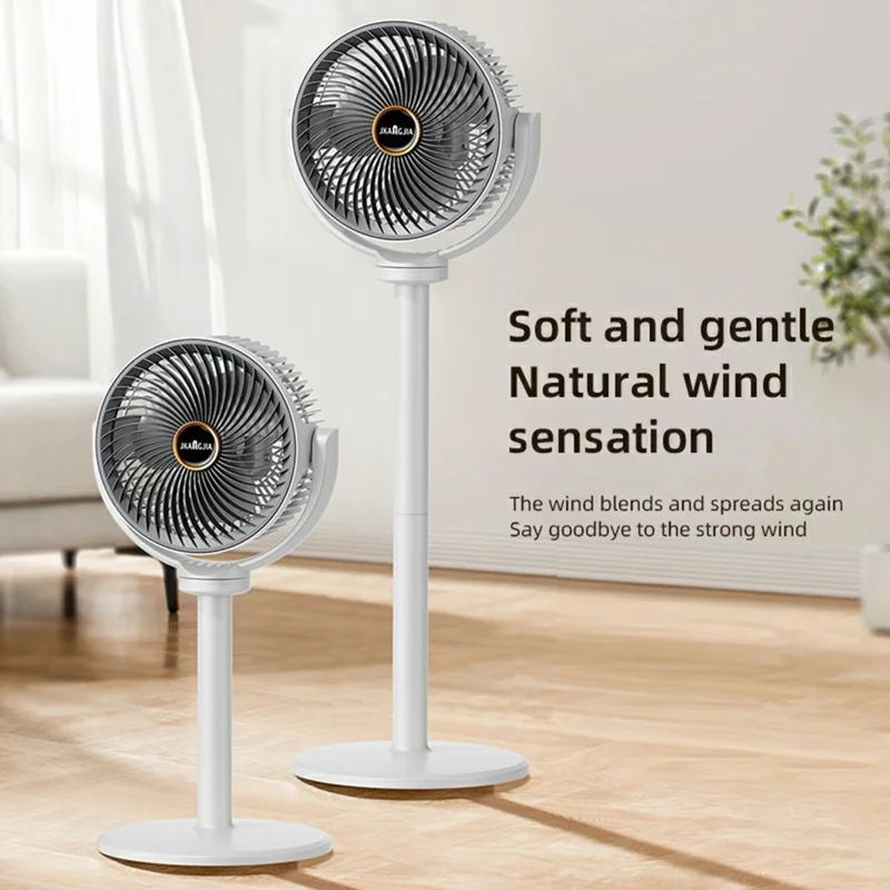 JKJ-108 Air Circulation Desk Fan 2400mAh 5-Speed Adjustable Height Oscillating Floor Fan - White Grey