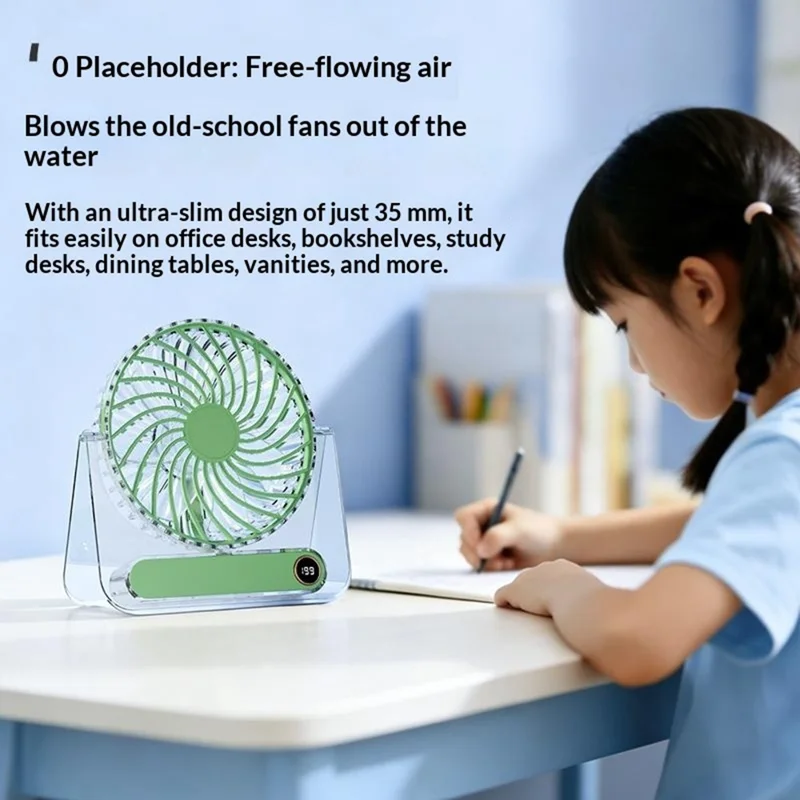 JP-08 199-Vitesse Réglable Très Fin Ventilateur de Bureau Portable Mural USB Rechargeable 1800 mAh - Vert