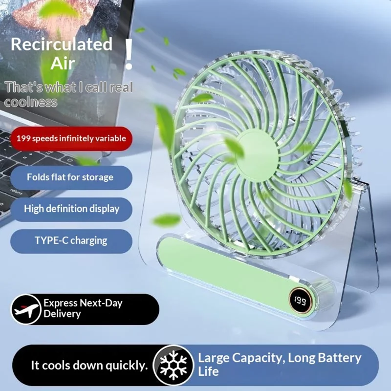 JP-08 199-Vitesse Réglable Très Fin Ventilateur de Bureau Portable Mural USB Rechargeable 1800 mAh - Vert