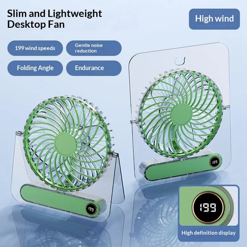 JP-08 199-Vitesse Réglable Très Fin Ventilateur de Bureau Portable Mural USB Rechargeable 1800 mAh - Vert
