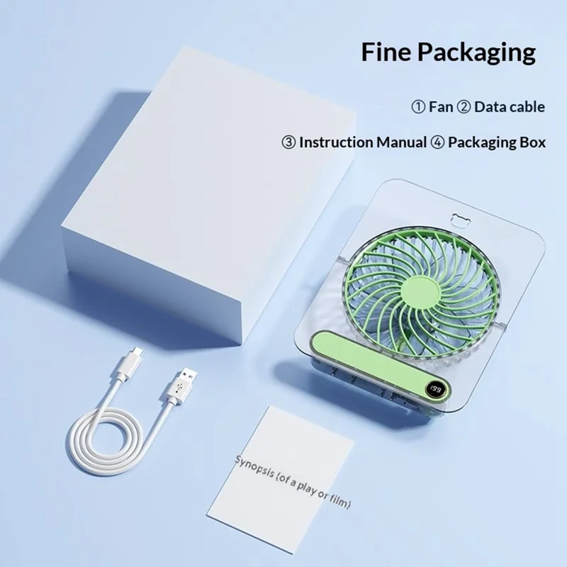 JP-08 199-Vitesse Réglable Très Fin Ventilateur de Bureau Portable Mural USB Rechargeable 1800 mAh - Vert