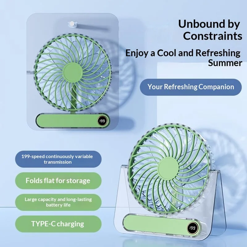 JP-08 199-Vitesse Réglable Très Fin Ventilateur de Bureau Portable Mural USB Rechargeable 1800 mAh - Vert