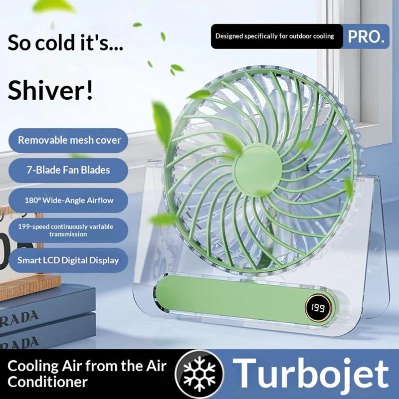 JP-08 199-Vitesse Réglable Très Fin Ventilateur de Bureau Portable Mural USB Rechargeable 1800 mAh - Vert