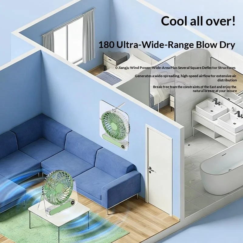 JP-08 199-Vitesse Réglable Très Fin Ventilateur de Bureau Portable Mural USB Rechargeable 1800 mAh - Vert