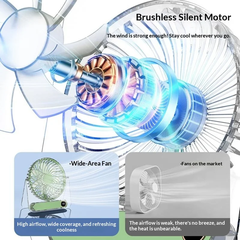 JP-08 199-Vitesse Réglable Très Fin Ventilateur de Bureau Portable Mural USB Rechargeable 1800 mAh - Vert