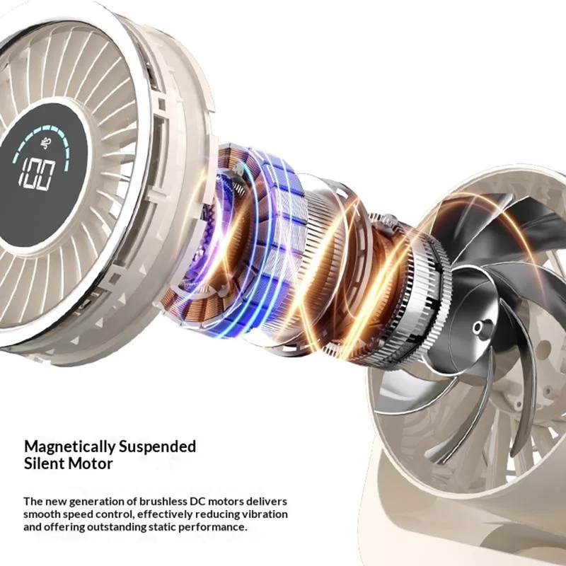 26FS-1 Desktop Circulating Fan 5-Speed 3600mAh Battery Rechargeable Fan with LED Display - Beige