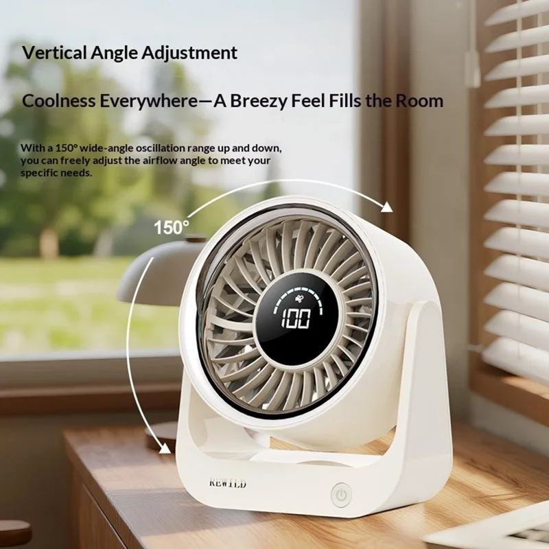 26FS-1 Desktop Circulating Fan 5-Speed 3600mAh Battery Rechargeable Fan with LED Display - Beige