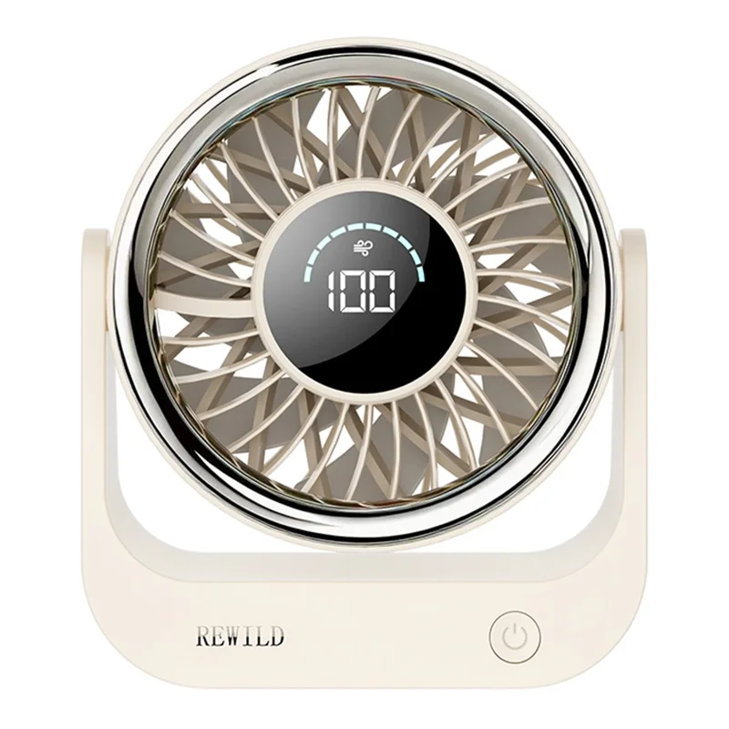 26FS-1 Desktop Circulating Fan 5-Speed 3600mAh Battery Rechargeable Fan with LED Display - Beige