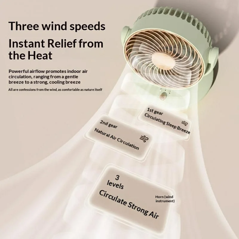 UY5-18 120 Degree Auto Oscillation Desktop Recirculating Fan 1800mAh USB Rechargeable 3-Speed Cooling Fan - Beige