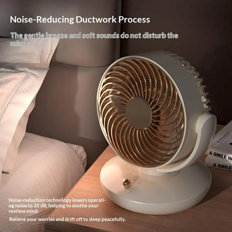 UY5-18 120 Degree Auto Oscillation Desktop Recirculating Fan 1800mAh USB Rechargeable 3-Speed Cooling Fan - Beige
