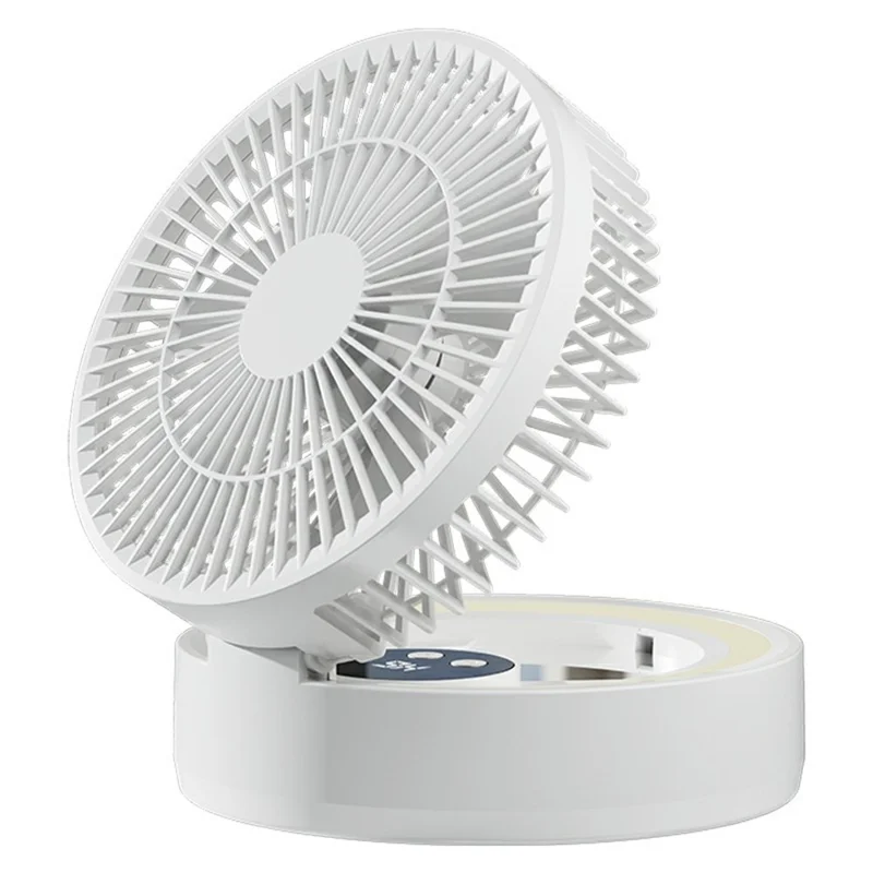 GX-01 Foldable Desk Circulating Fan 5-Speed 2400mAh USB Rechargeable Fan with LED Light Timer - White