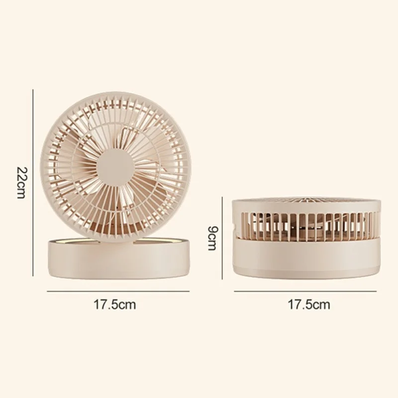 GX-01 Foldable Desk Circulating Fan 5-Speed 2400mAh USB Rechargeable Fan with LED Light Timer - White