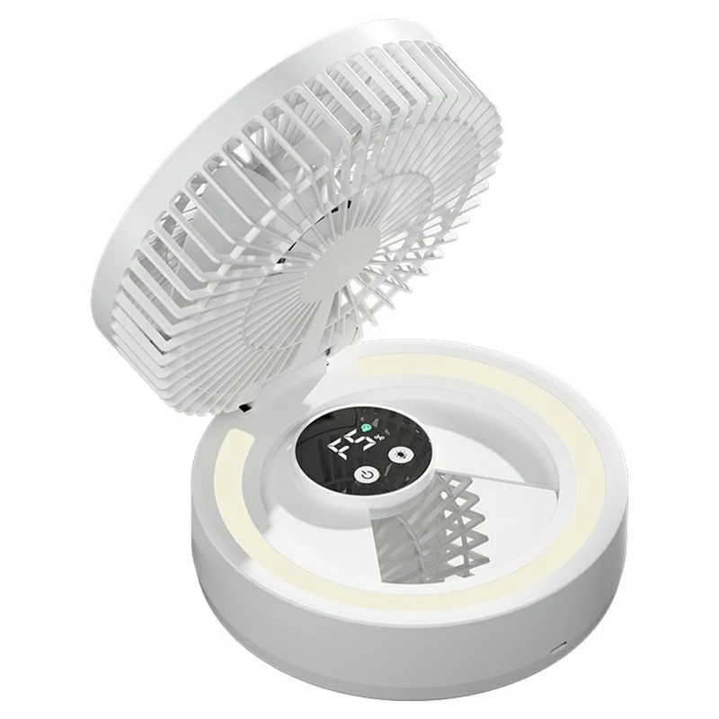 GX-01 Foldable Desk Circulating Fan 5-Speed 2400mAh USB Rechargeable Fan with LED Light Timer - White