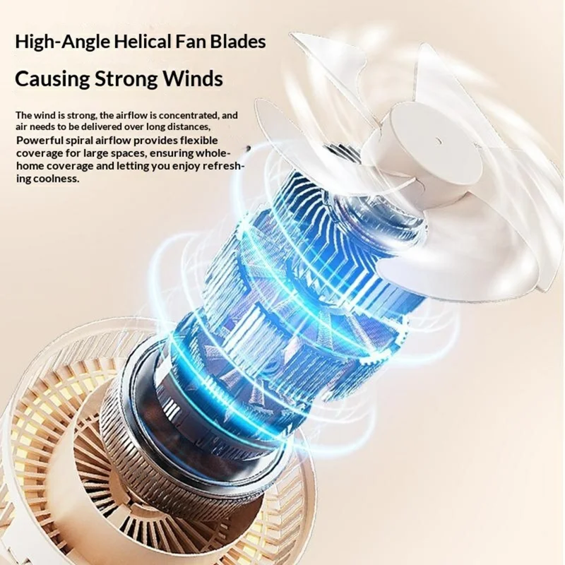 GX-01 Foldable Desk Circulating Fan 5-Speed 2400mAh USB Rechargeable Fan with LED Light Timer - White