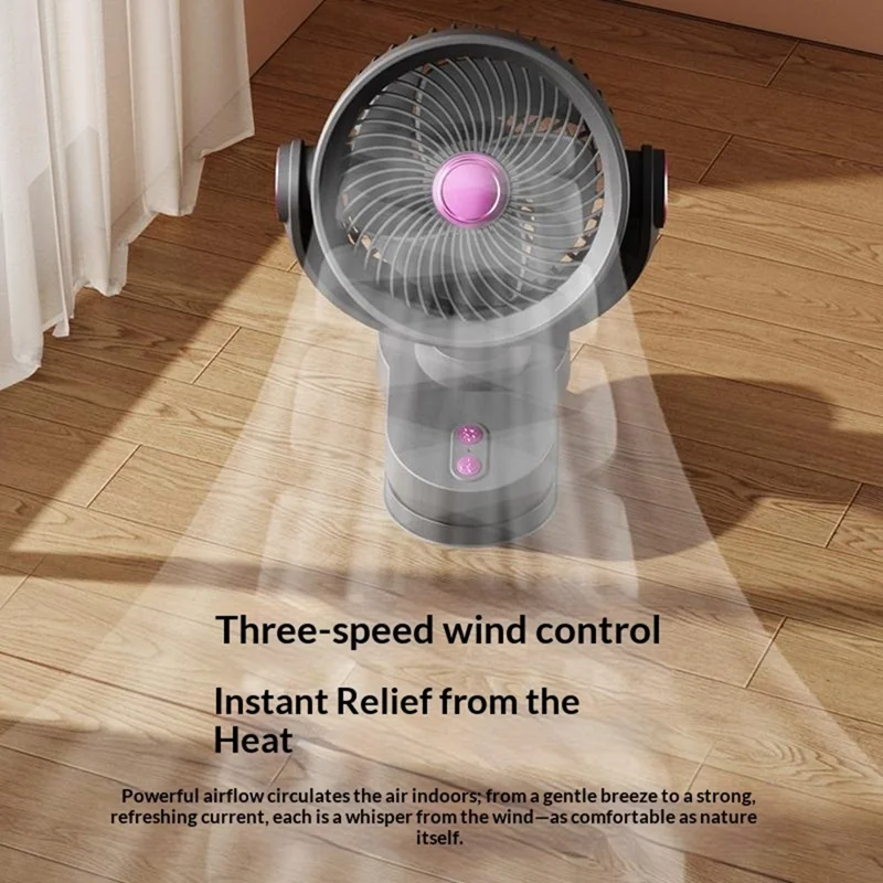 FS-001 USB Rechargeable Clip-On Oscillating Fan 3-Speed Adjustable with LED Light - Grey