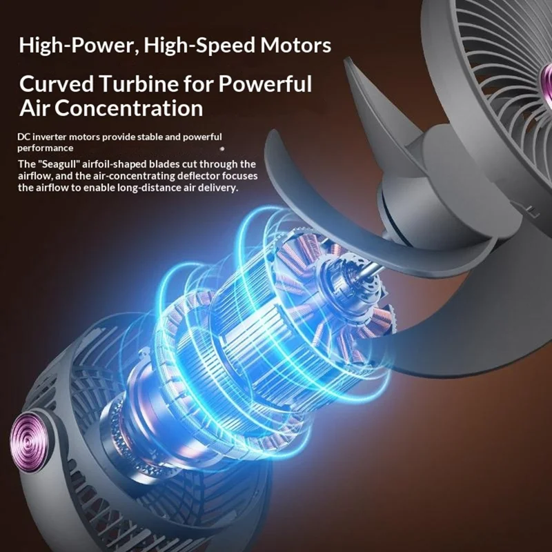 FS-001 USB Rechargeable Clip-On Oscillating Fan 3-Speed Adjustable with LED Light - Grey