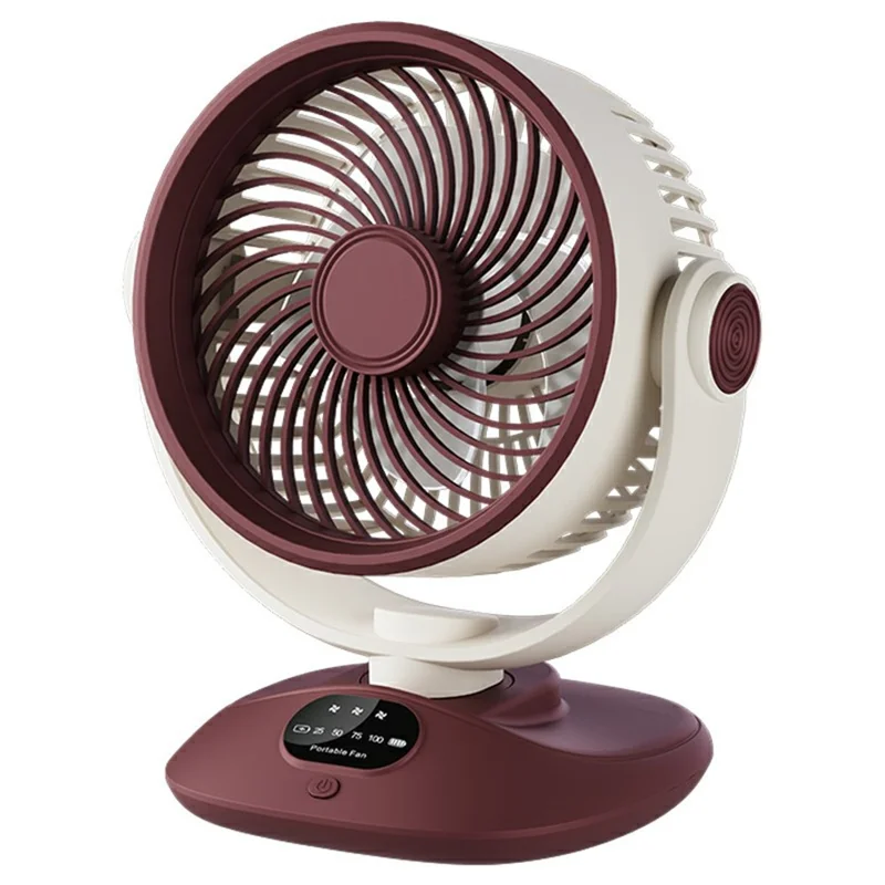 Ventilador de Sobremesa GX-01 con Oscilación Automática de 120°, Batería de 2400 mAh, Recargable por USB, Eficiente y Silencioso - Rojo + Blanco