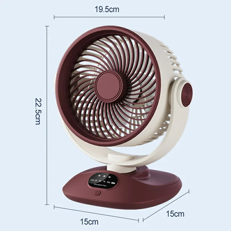 Ventilador de Sobremesa GX-01 con Oscilación Automática de 120°, Batería de 2400 mAh, Recargable por USB, Eficiente y Silencioso - Rojo + Blanco