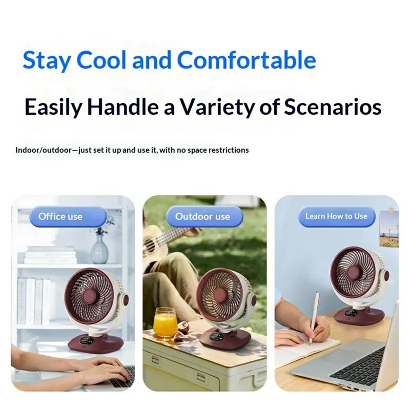 Ventilador de Sobremesa GX-01 con Oscilación Automática de 120°, Batería de 2400 mAh, Recargable por USB, Eficiente y Silencioso - Rojo + Blanco