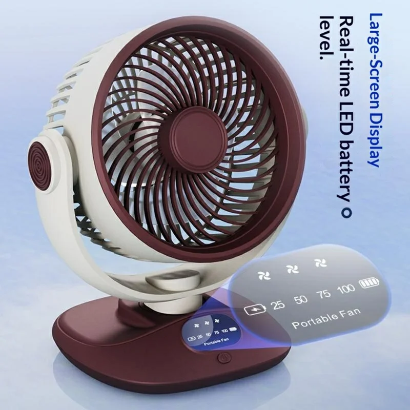 Ventilador de Sobremesa GX-01 con Oscilación Automática de 120°, Batería de 2400 mAh, Recargable por USB, Eficiente y Silencioso - Rojo + Blanco