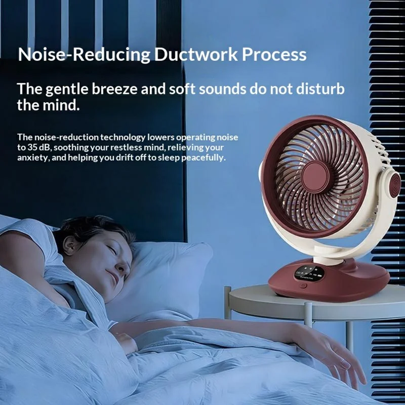 Ventilador de Sobremesa GX-01 con Oscilación Automática de 120°, Batería de 2400 mAh, Recargable por USB, Eficiente y Silencioso - Rojo + Blanco
