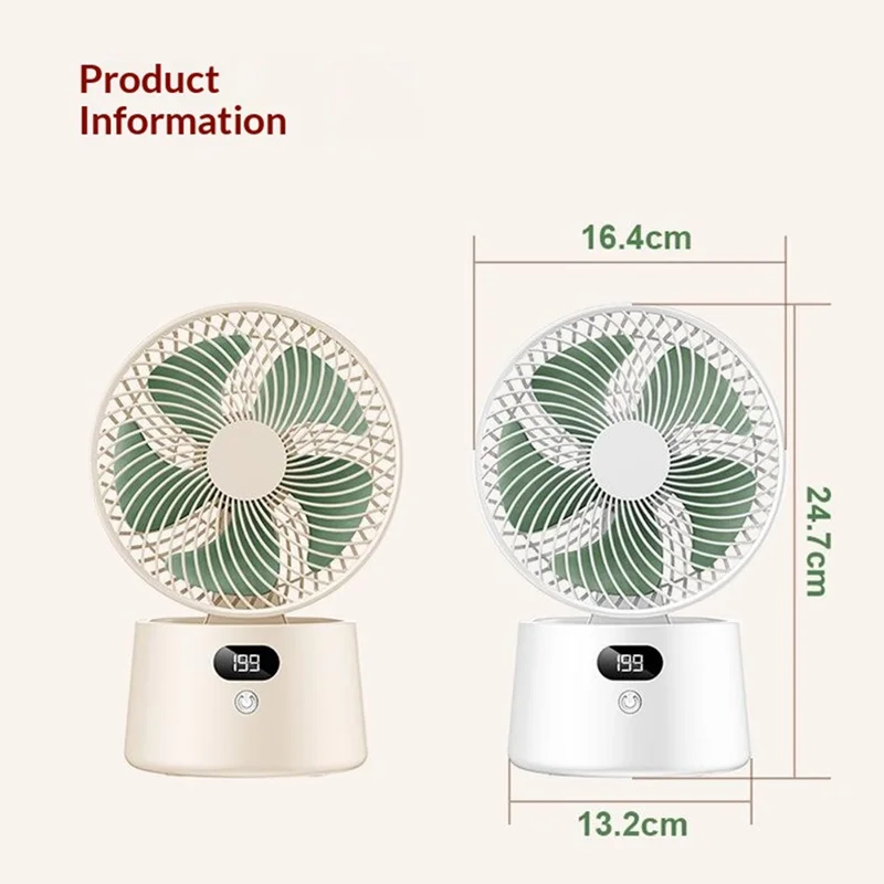 FA10 Rechargeable Desktop Fan 199-Speed Stepless Adjustable Digital Display for Home Office - Beige