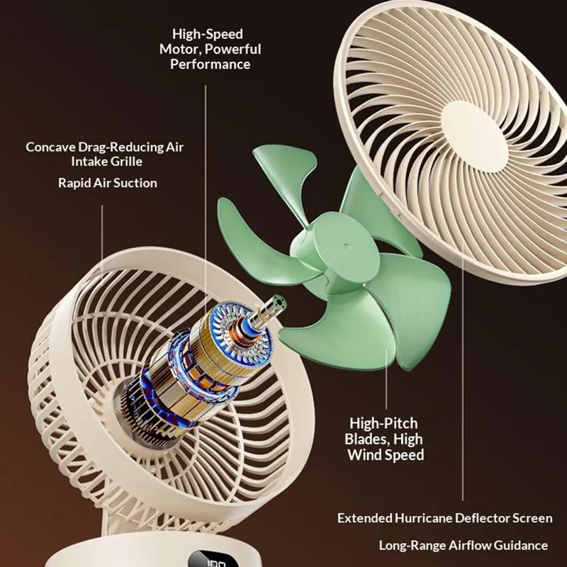 Ventilador de Escritorio Recargable FA10 con 199 Velocidades Ajustables Sin Escalones y Pantalla Digital para Hogar y Oficina - Blanco