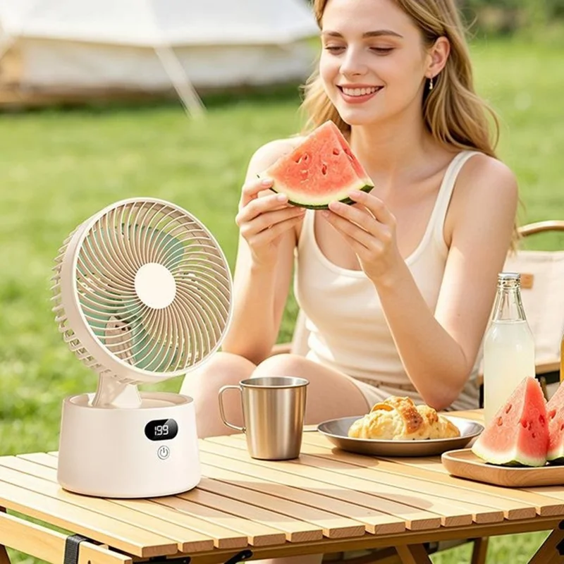 Ventilador de Escritorio Recargable FA10 con 199 Velocidades Ajustables Sin Escalones y Pantalla Digital para Hogar y Oficina - Blanco