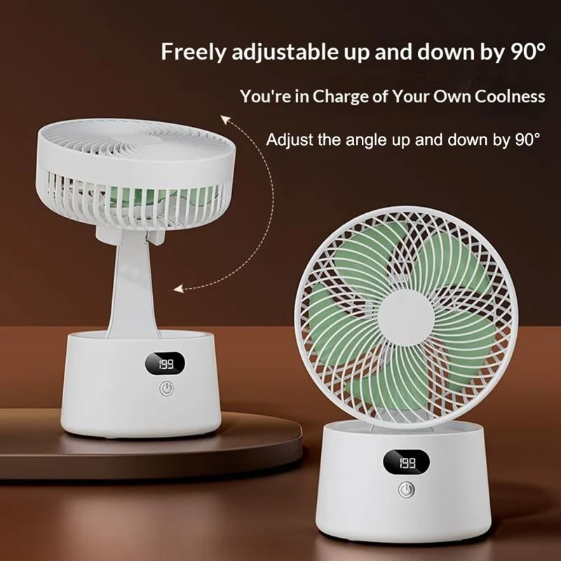 Ventilador de Escritorio Recargable FA10 con 199 Velocidades Ajustables Sin Escalones y Pantalla Digital para Hogar y Oficina - Blanco