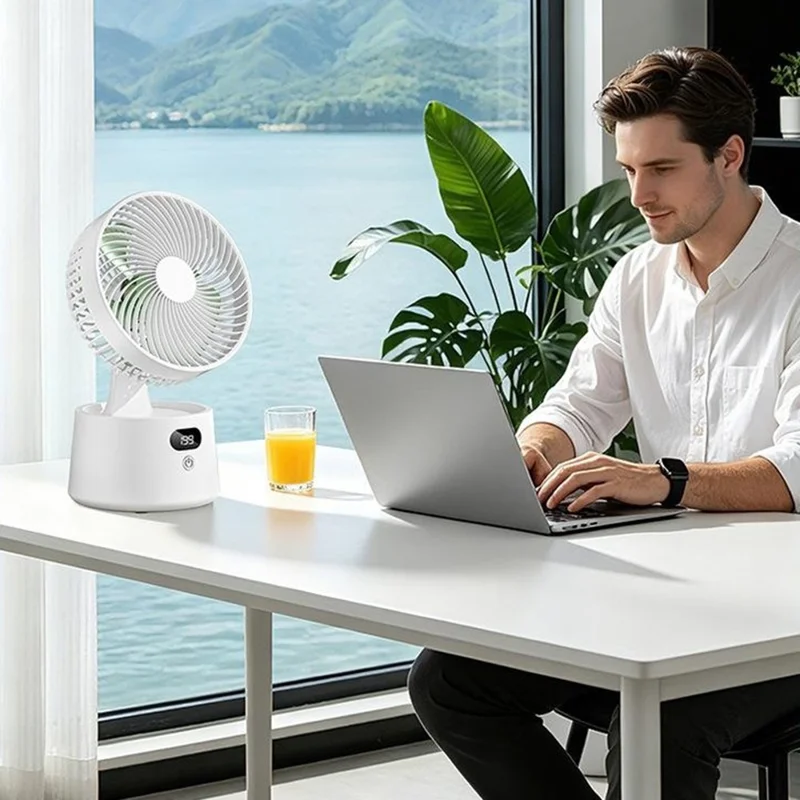 Ventilador de Escritorio Recargable FA10 con 199 Velocidades Ajustables Sin Escalones y Pantalla Digital para Hogar y Oficina - Blanco