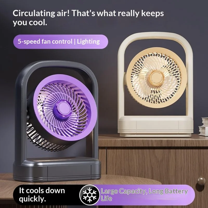FA8 Desktop Circulating Fan USB Rechargeable 5-Speed Quiet Portable Air Circulator with Night Light - Grey