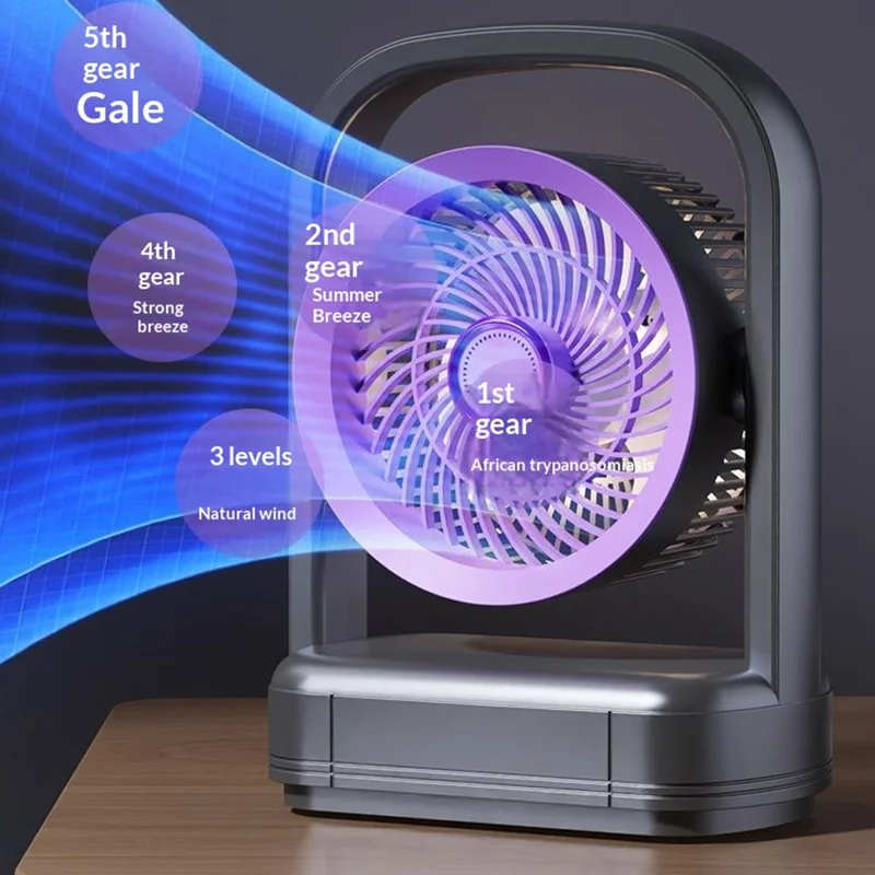 FA8 Desktop Circulating Fan USB Rechargeable 5-Speed Quiet Portable Air Circulator with Night Light - Grey