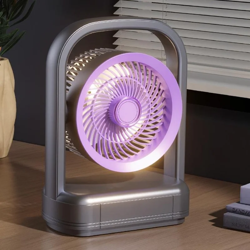FA8 Desktop Circulating Fan USB Rechargeable 5-Speed Quiet Portable Air Circulator with Night Light - Grey
