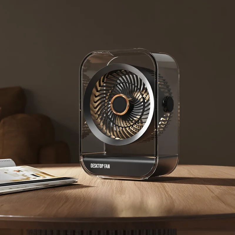 Ventilador de Escritorio FA7 con 5 Velocidades, Batería de 1200 mAh, USB-C Recargable, Portátil con Luz Nocturna y Aromaterapia - Negro
