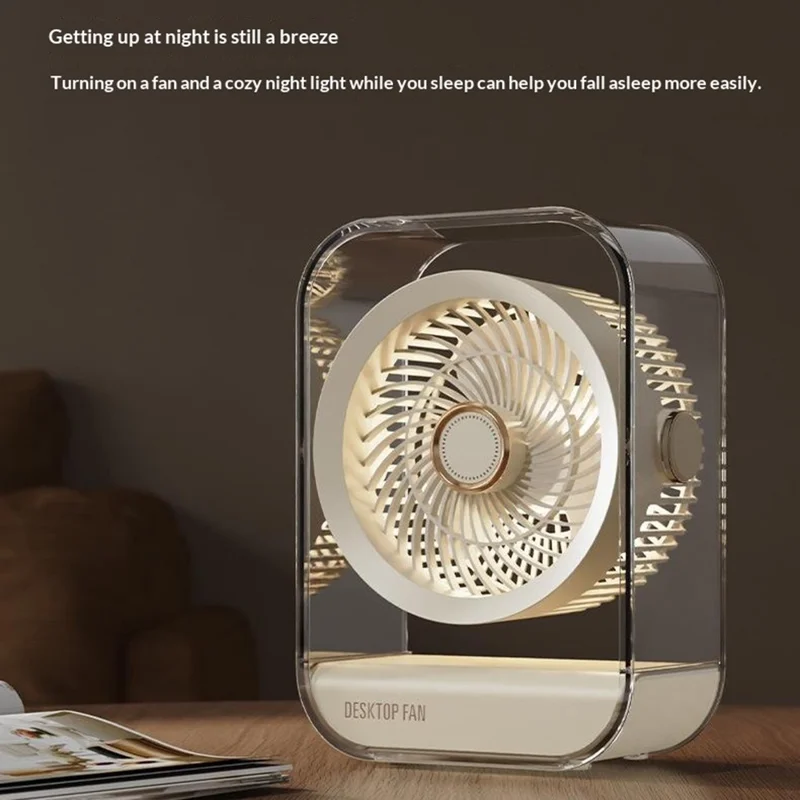 Ventilador de Escritorio FA7 con 5 Velocidades, Batería de 1200 mAh, USB-C Recargable, Portátil con Luz Nocturna y Aromaterapia - Negro