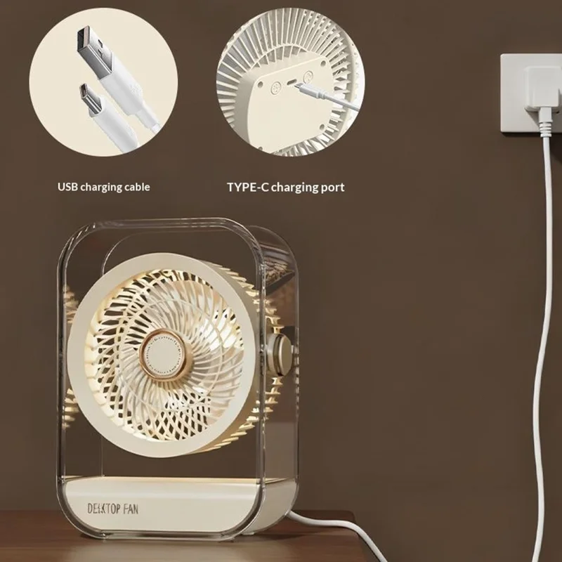 Ventilador de Escritorio FA7 con 5 Velocidades, Batería de 1200 mAh, USB-C Recargable, Portátil con Luz Nocturna y Aromaterapia - Negro