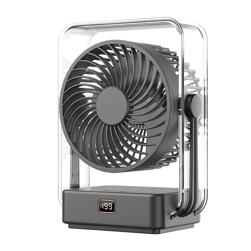 FA12 Desktop Circulating Fan 199-Speed Stepless Digital Display Night Light Rechargeable Cooling Fan - Transparent Black