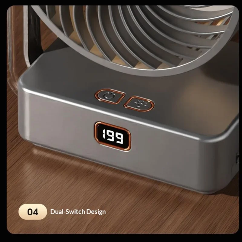 FA12 Desktop Circulating Fan 199-Speed Stepless Digital Display Night Light Rechargeable Cooling Fan - Transparent Black