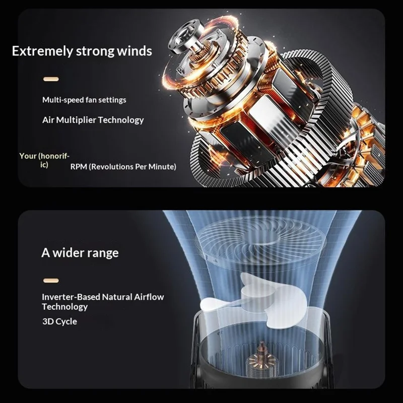 FA12 Desktop Circulating Fan 199-Speed Stepless Digital Display Night Light Rechargeable Cooling Fan - Transparent Black