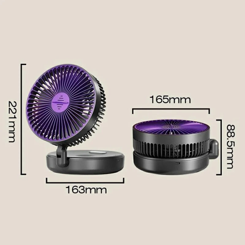 4800mAh USB-C Rechargeable Foldable Wall Mounted Circulating Fan with Night Light 5-Speed Brushless Fan - Grey