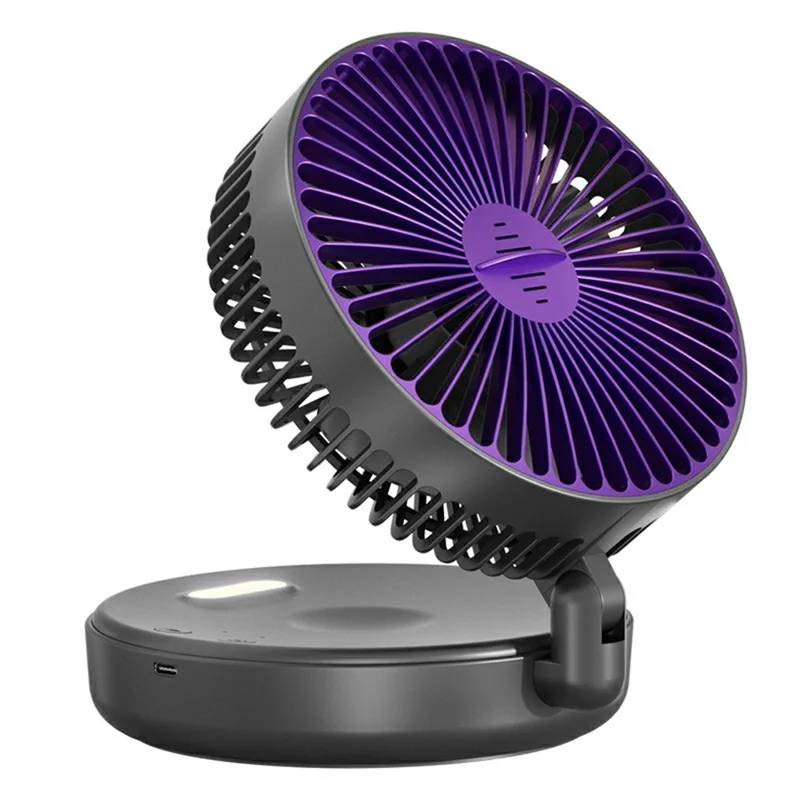 Foldable Wall-Mounted Fan 1200mAh USB-C Rechargeable 5-Speed Circulating Air Fan with Night Light - Grey
