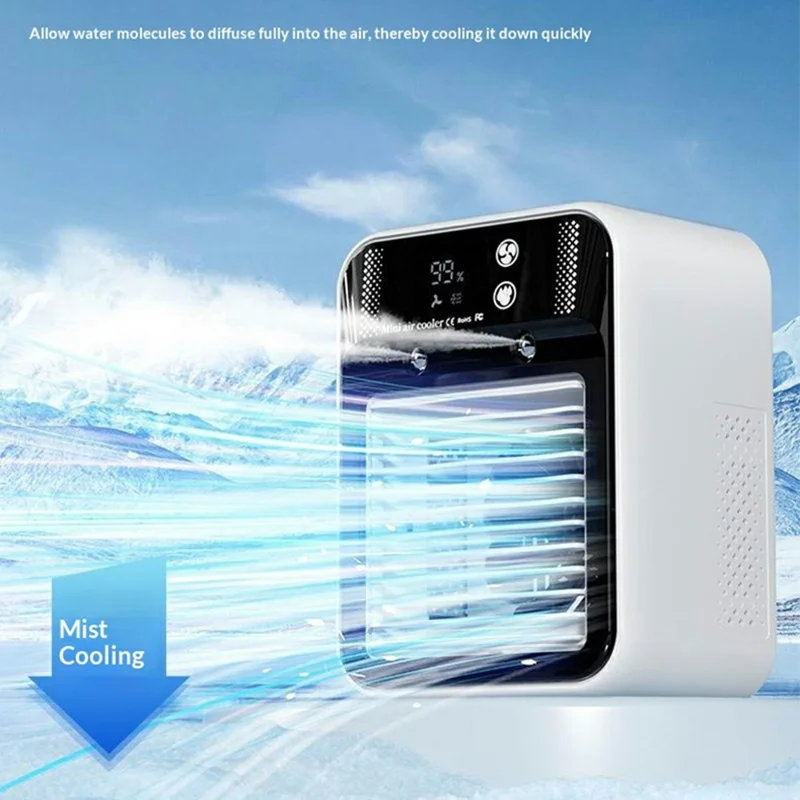 L8 Mini Air Cooler 500ml Tank 3000mAh Rechargeable 25W 2-Speed Desktop Mist Fan