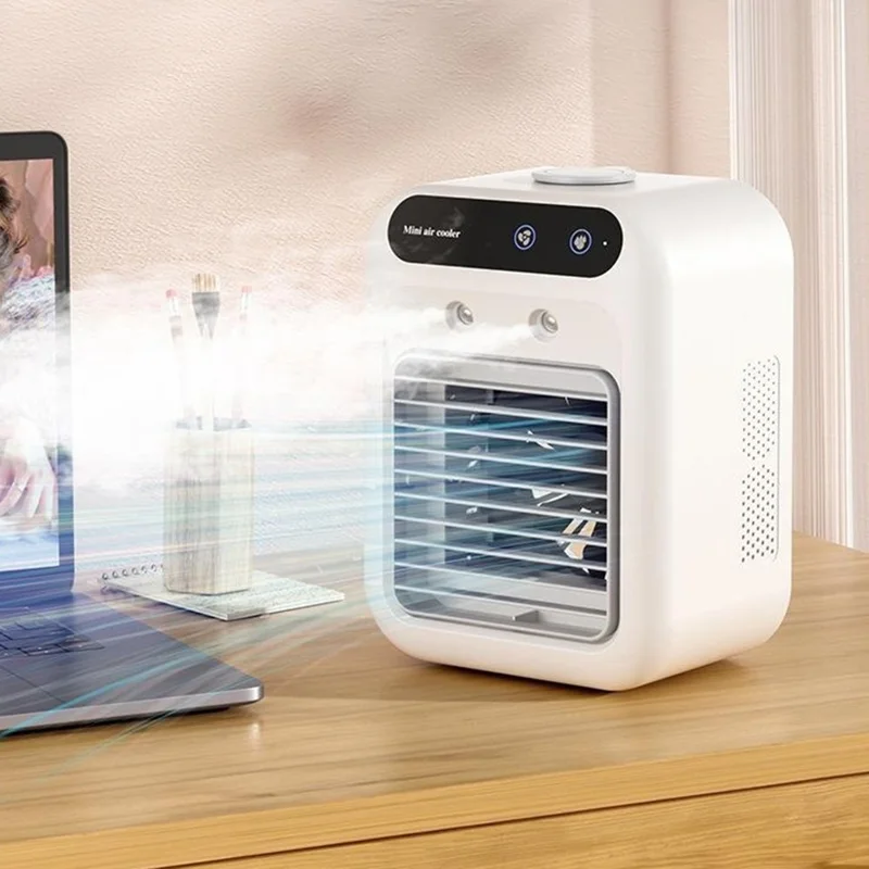 L7 Mini Air Cooler 500ml Water Tank 1800mAh USB Rechargeable Humidifying Fan for Desktop - White